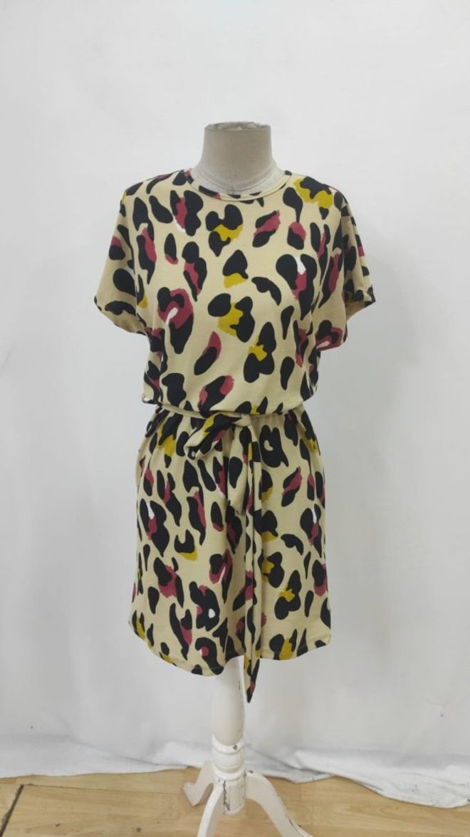 Janes Beige Animal Print T Shirt Mini Dress Wholesale Clothing Casual