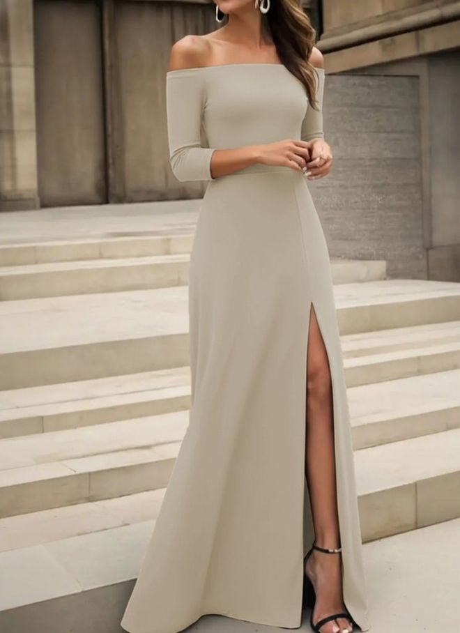 Janes Robe Beige Élégante Formelle Sexy Fourreau Vêtements en gros Sexy