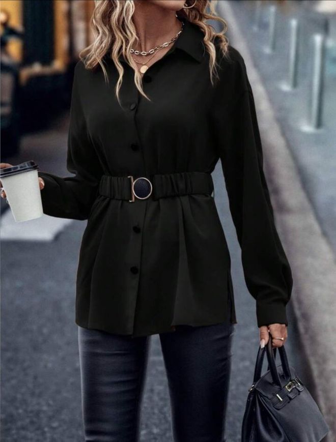 Janes Bluză Neagră Cu Decolteu Crestat Și Mâneci Drepte Lungi Îmbrăcăminte cu ridicata Casual