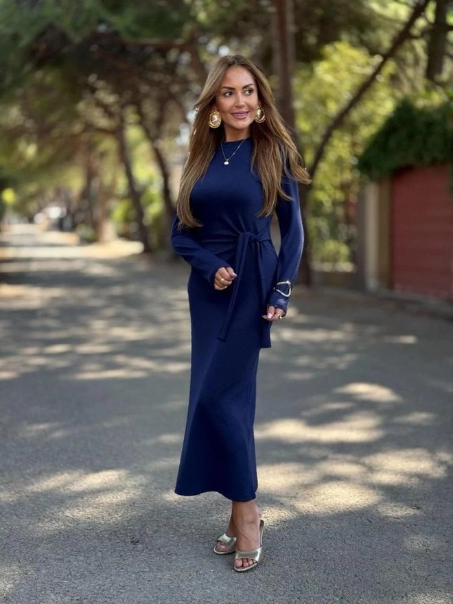 Janes Vestido Bainha Formal Elegante Azul marinho Roupas por atacado Modesto