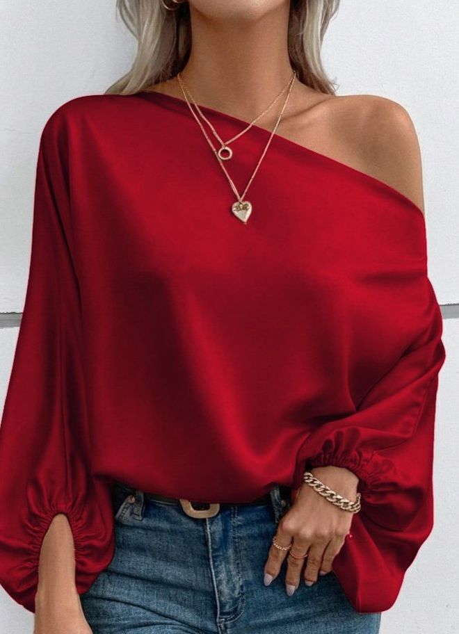 Janes Црвена Блуза Једно Раме Врат Велепродаја одеће Неформалан