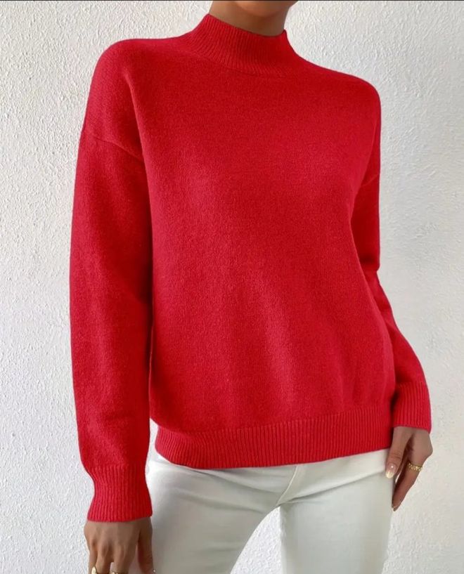 Janes Црвени Џемпер Неформалан Елегантан Са Високим Вратом И Дугим Рукавима Велепродаја одеће Неформалан