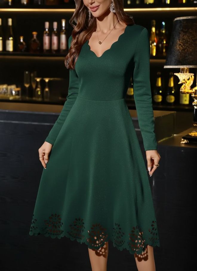 Janes Elegante Groene Pasvorm En Flare Jurk Groothandel Kleding Bescheiden