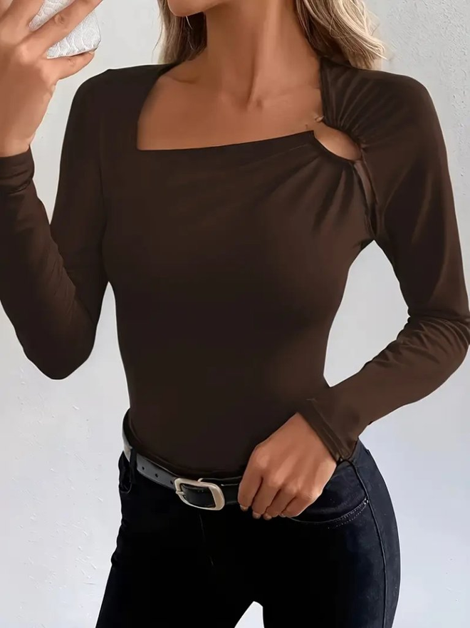 Janes Blusa Marrón Ajustada Con Escote Cuadrado Ropa al por mayor Casual