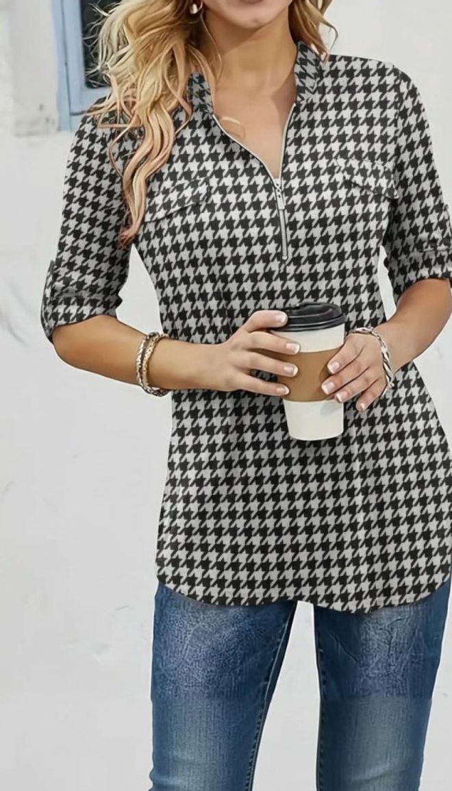 Janes Црна Блуза С Псећим Зубцем И Нотцхед Неоп Велепродаја одеће Неформалан