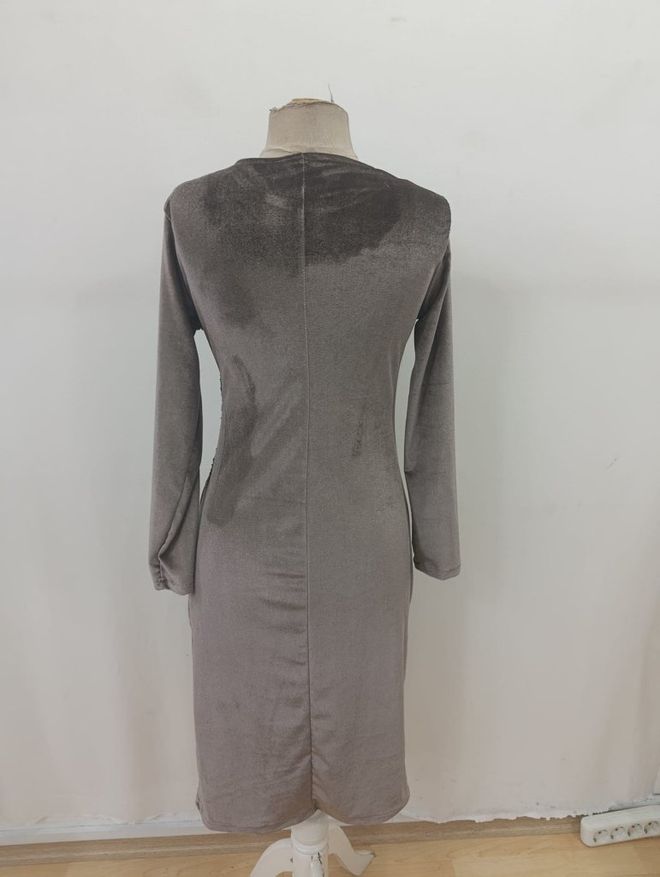 Janes Zarif Gri Fit & Düz Elbise 3/4 Kollu Toptan Giyim Zarif