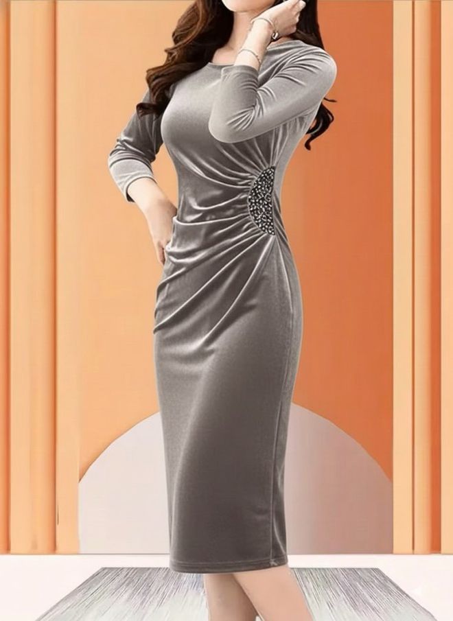 Janes Rochie Gri Elegantă Tip Sheath Cu Mâneci 3/4 Îmbrăcăminte cu ridicata Formal