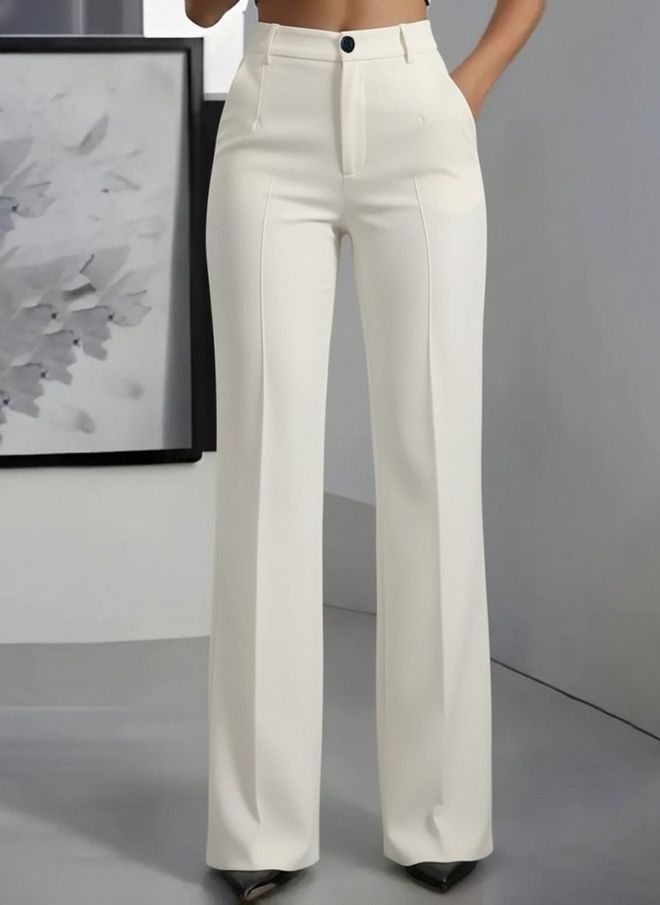 Janes Beli Hlače Z Visokim Pasom In Stožčastim Krojem Oblačila na debelo Ležerno