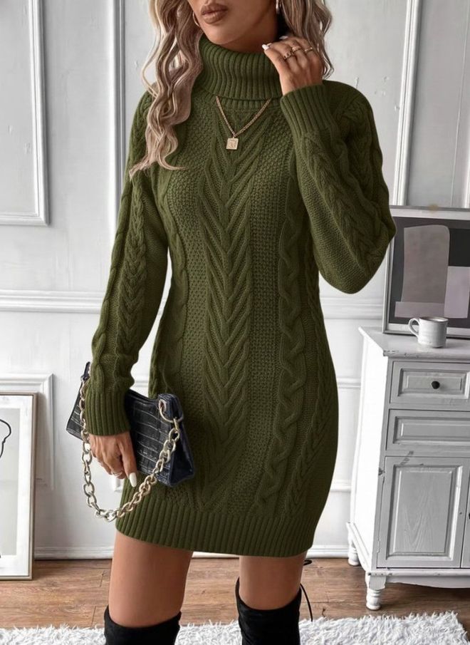 Janes Πράσινο Μίνι Πουλόβερ Φόρεμα Με Λαιμό Χελώνας Χονδρικό εμπόριο ενδυμάτων Απλό