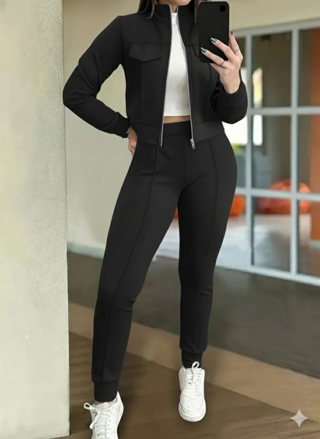 Janes Conjunto Casual Esportivo Preto Slim Fit Com Joggers Roupas por atacado Casual