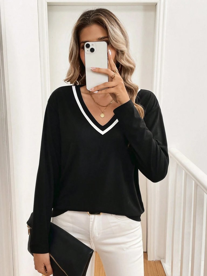 Janes Bluza Neagră Casual Elegant Stil Preppy Îmbrăcăminte cu ridicata Casual