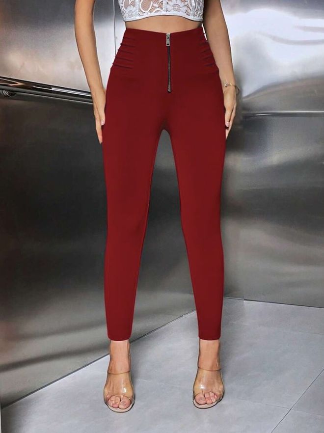 Janes Leggings Bordeaux Vita Alta Con Zip E Gamba Skinny Abbigliamento all'ingrosso Casuale