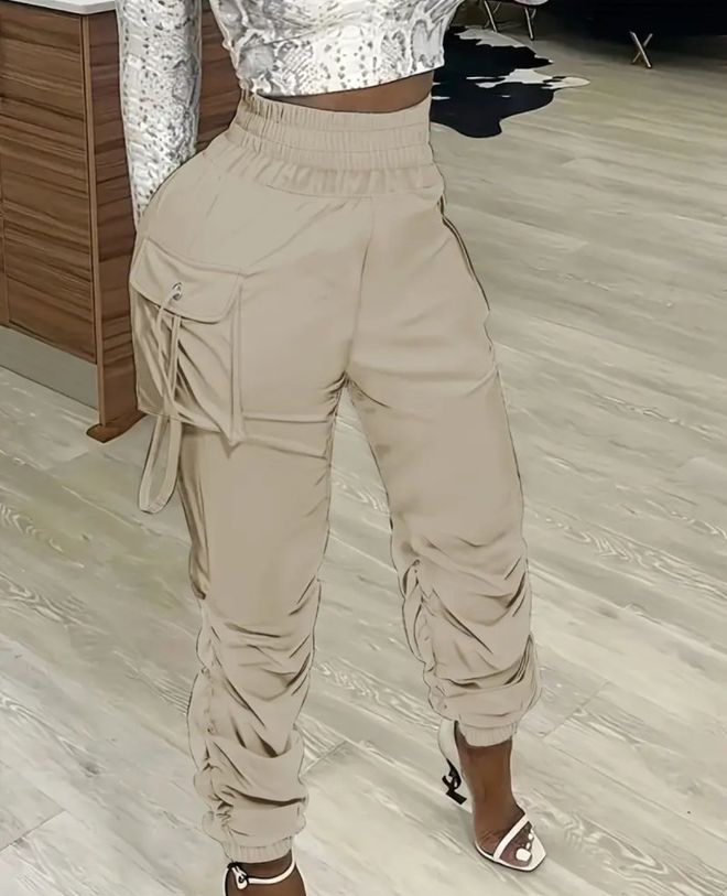 Janes Beige Cargo Broek Met Pofbeen Groothandel Kleding Casual