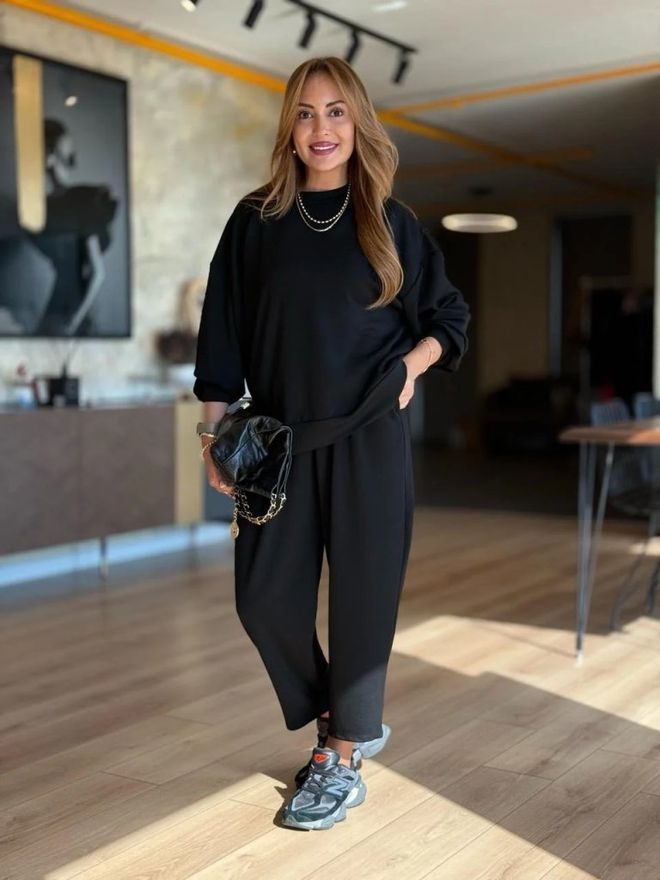 Janes Conjunto Negro Casual Deportivo Streetwear Ropa al por mayor Modesto