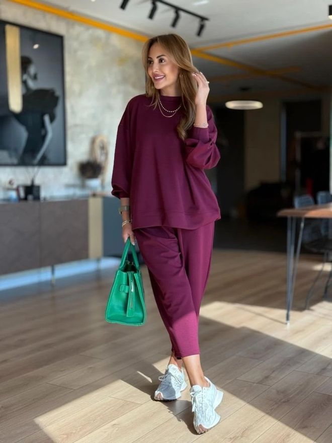 Janes Set Bordeauxrood Casual Sport Grote Maten Groothandel Kleding Casual