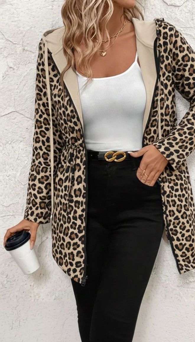 Janes Geacă Windbreaker Bej Cu Imprimeu Animal Îmbrăcăminte cu ridicata Casual