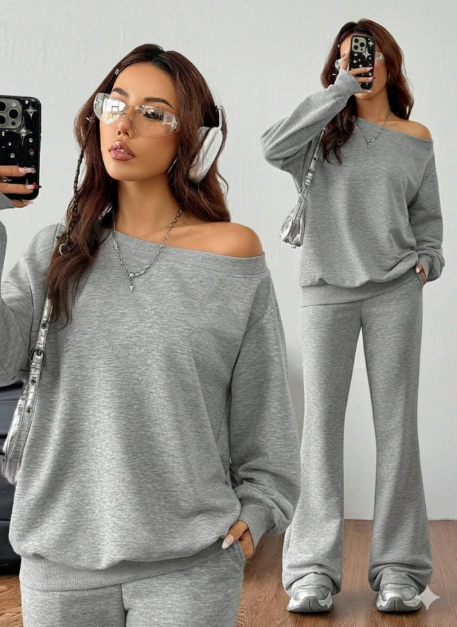 Janes Комплект Сив Небрежен Спорт Улична Мода Set Дрехи на едро Скромна мода