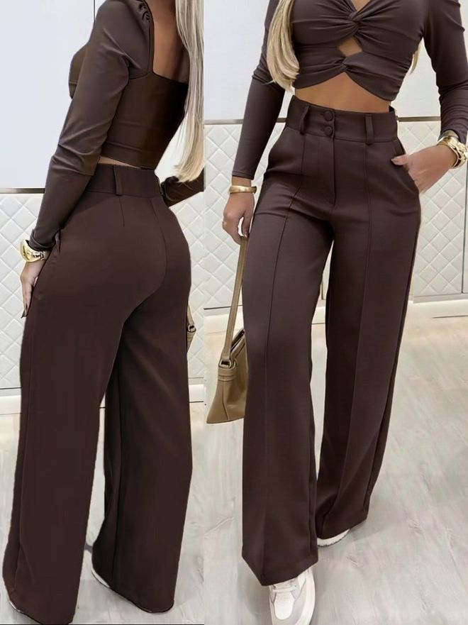 Janes Kahverengi Zarif Resmi Set Toptan Giyim Seksi