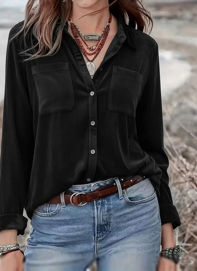 Janes Siyah Gündelik Zarif Gömlek Toptan Giyim Gündelik