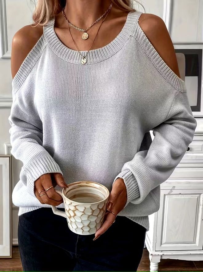 Janes Gri Uzun Kollu Yuvarlak Yakalı Bluz Toptan Giyim Gündelik