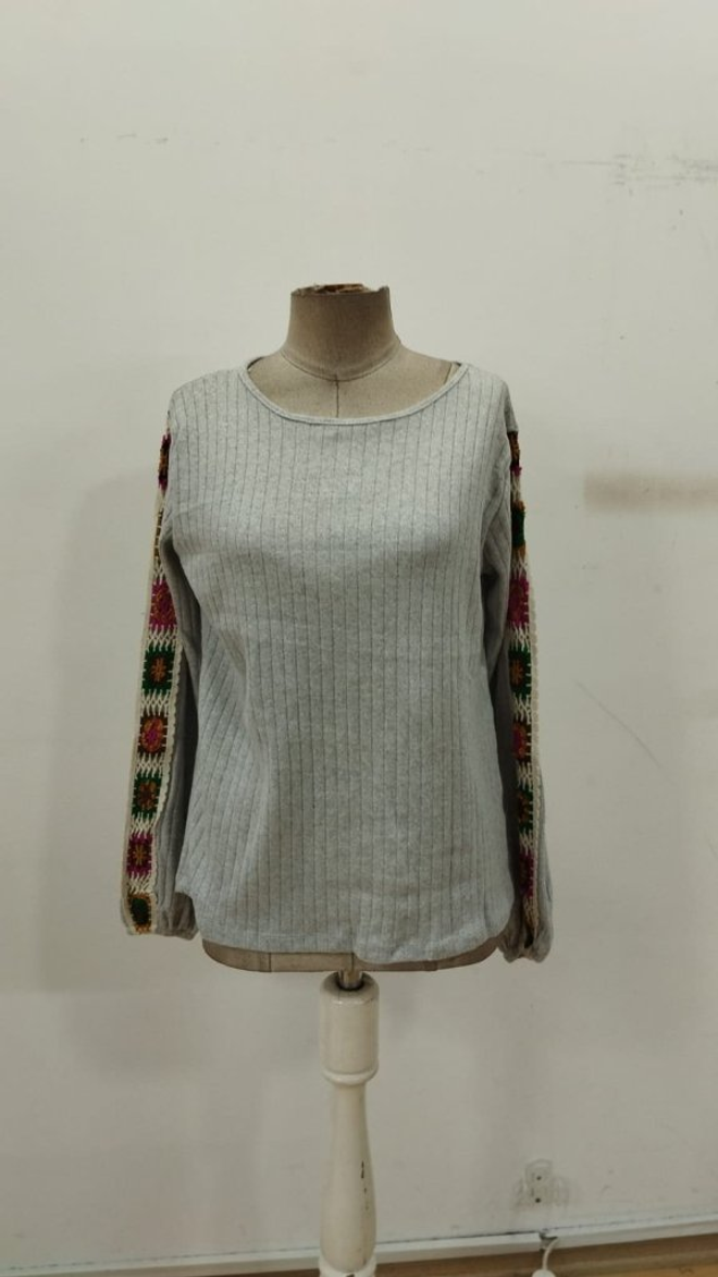 Janes Blusa Gris Casual Boho Vintage Elegante Retro Ropa al por mayor Boho