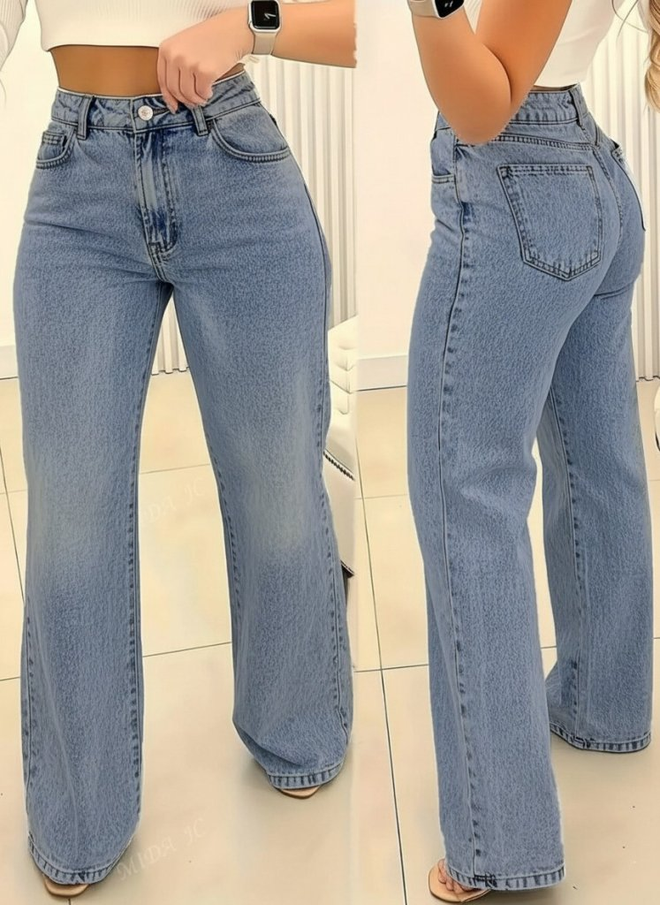 Janes Mavi Mom Pantolon Yüksek Bel Geniş Paça Toptan Giyim Gündelik