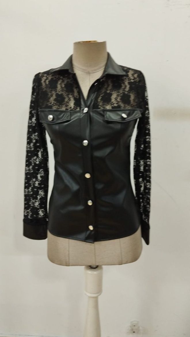 Janes Camisa Negra Slim Fit Con Cuello Entallado Y Abotonada Ropa al por mayor 5