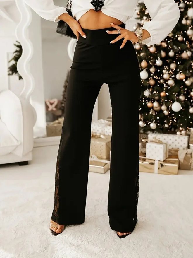 Janes Schwarze Palazzo Hose Mit Hoher Taille Und Weitem Bein Großhandelskleidung Lässig