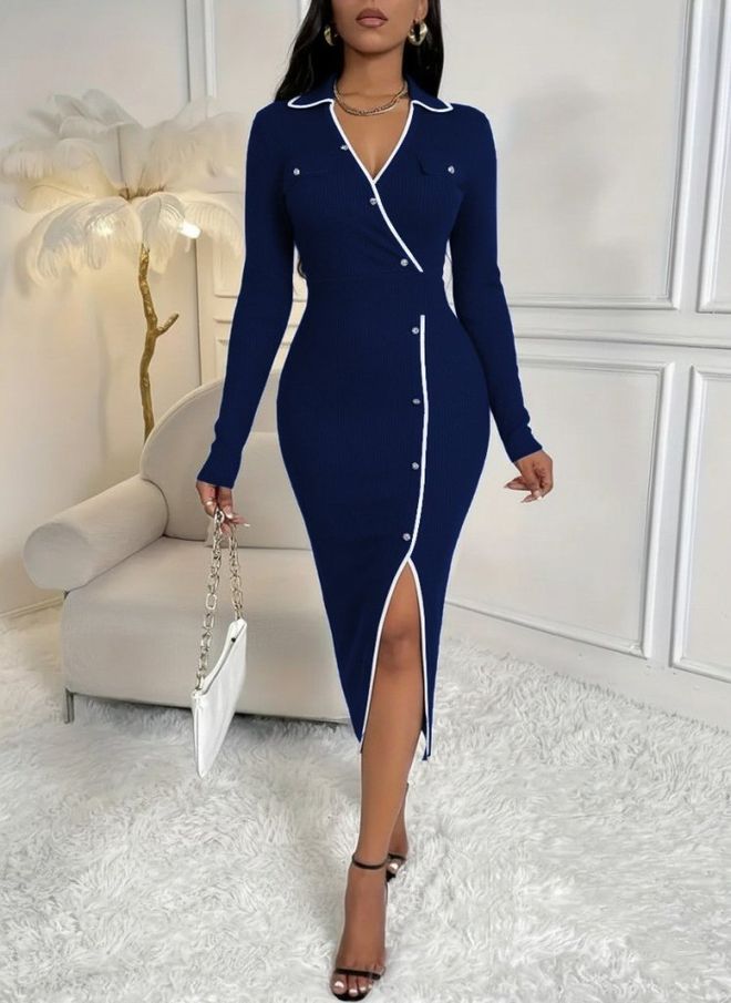 Janes Темно синий Сексуальный Элегантный Формальный Облегающее Тело Одеваться Оптовая продажа одежды 1