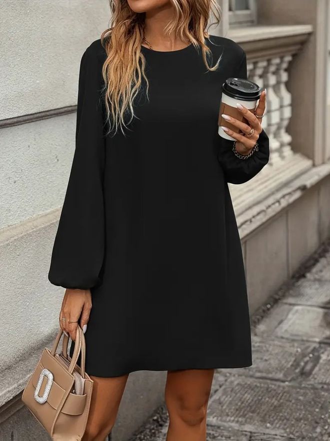 Janes Черное Мини Сдвигающееся Платье С Длинными Рукавами баллон Оптовая продажа одежды Скромный