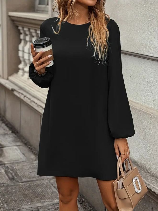 Janes Черное Мини Сдвигающееся Платье С Длинными Рукавами баллон Оптовая продажа одежды Работа