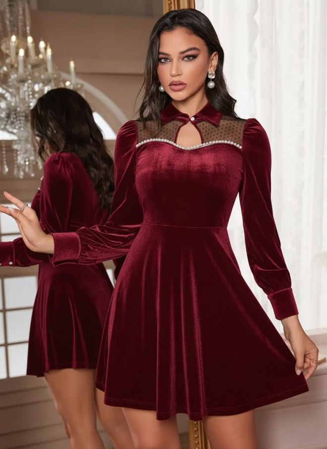 Janes Мини платье Бордового Цвета С Расклешенным Кроем Оптовая продажа одежды Винтаж