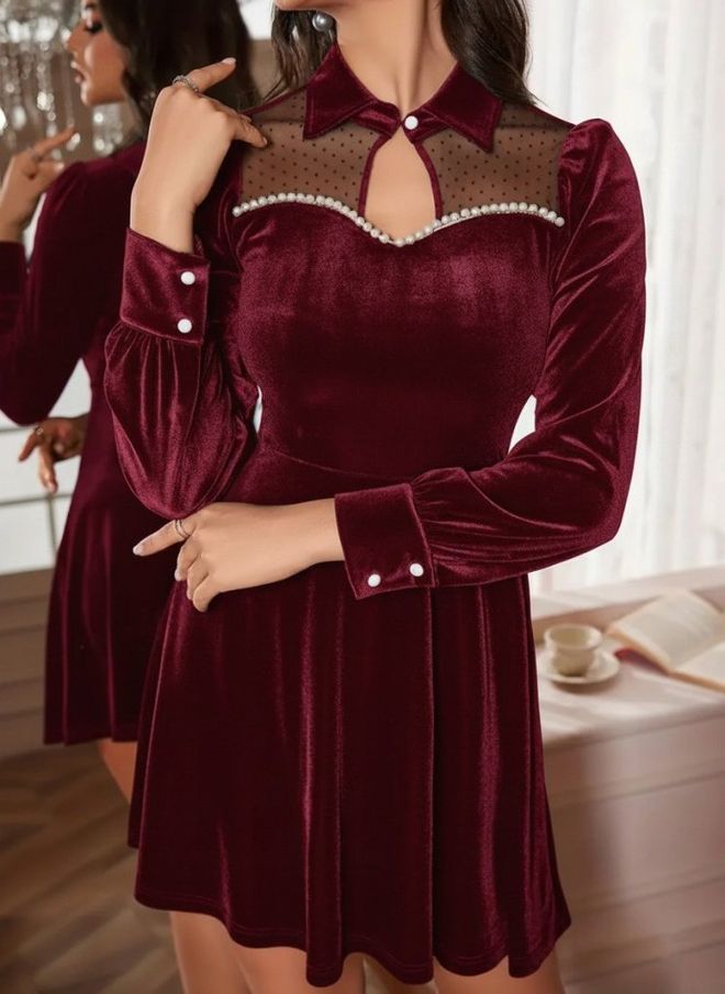 Janes Мини платье Бордового Цвета С Расклешенным Кроем Оптовая продажа одежды 1