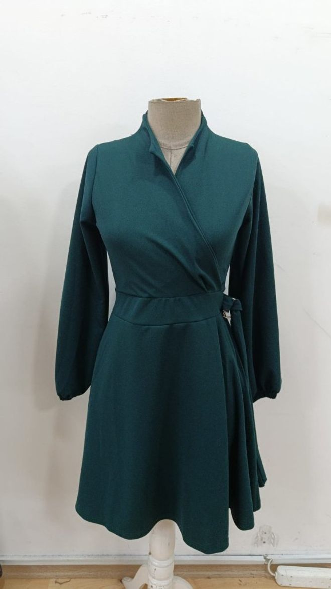 Janes Элегантное Зеленое Платье С Запахом V образным Вырезом И Длинными Рукавами Оптовая продажа одежды Формальный