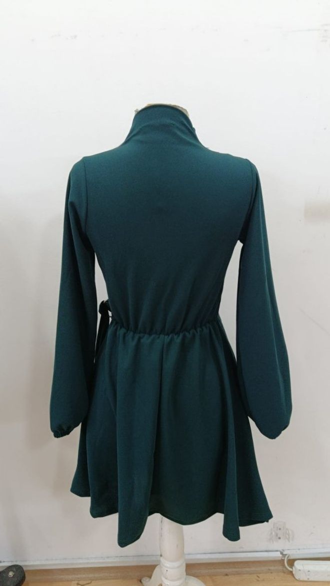 Janes Элегантное Зеленое Платье С Запахом V образным Вырезом И Длинными Рукавами Оптовая продажа одежды 5