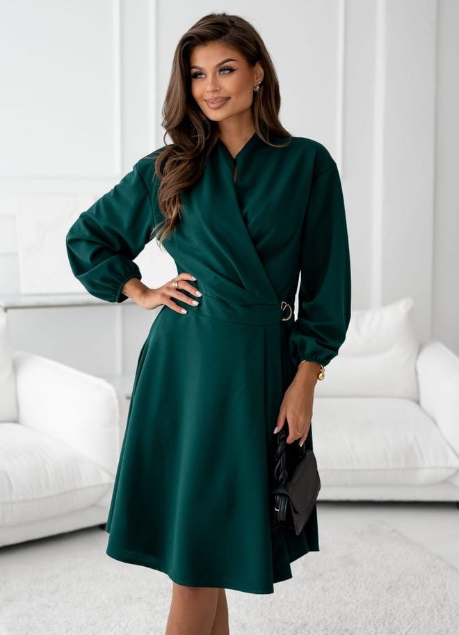 Janes Элегантное Зеленое Платье С Запахом V образным Вырезом И Длинными Рукавами Оптовая продажа одежды Скромный