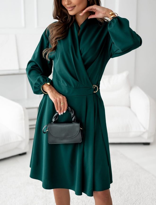 Janes Элегантное Зеленое Платье С Запахом V образным Вырезом И Длинными Рукавами Оптовая продажа одежды Работа