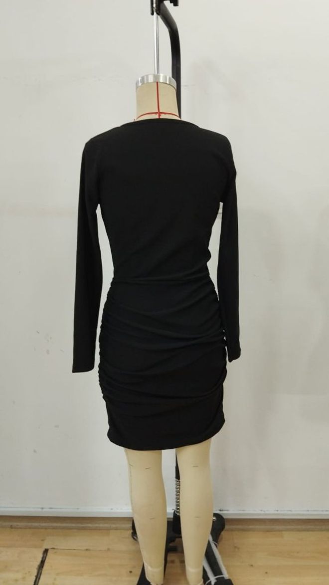 Janes Siyah Seksi Zarif Bodycon Mini Elbise Toptan Giyim Sonbahar