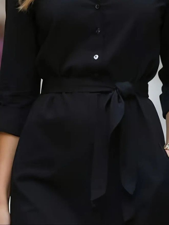 Janes Siyah Resmi Zarif Gömlek Elbise Toptan Giyim Bahar