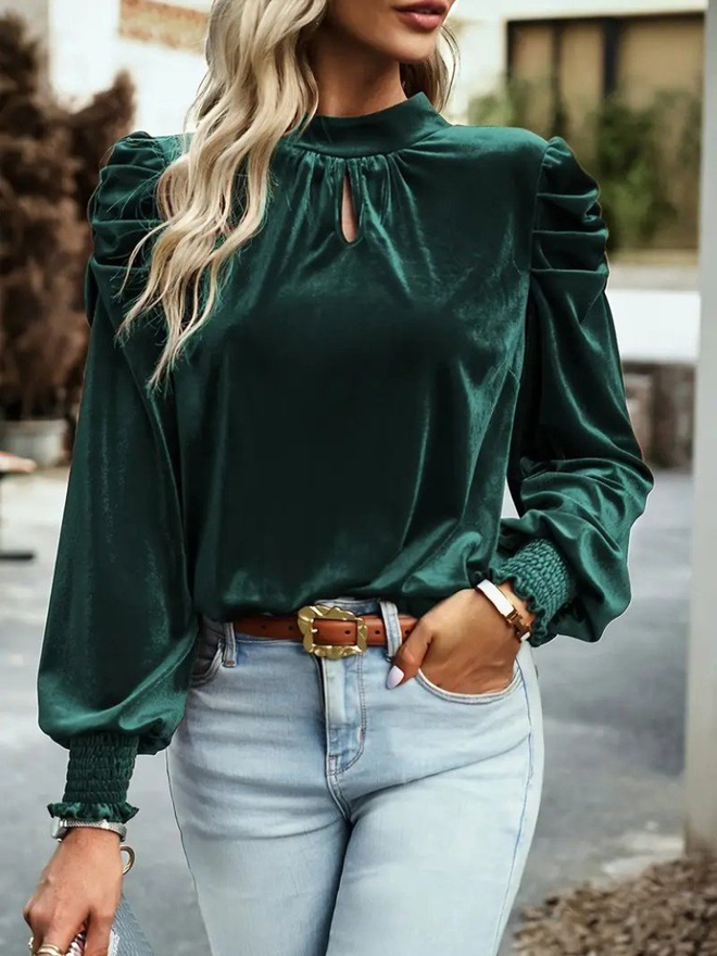 Janes Zelená Elegantná Blúzka S Dlhým Volánovým Rukávom Veľkoobchod s oblečením Neformálny