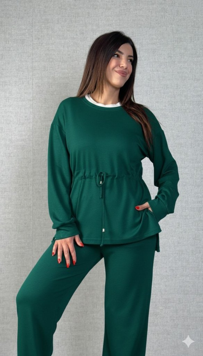 Janes Groene Casual Plus Size Set Met Palazzo Broek Groothandel Kleding Bescheiden