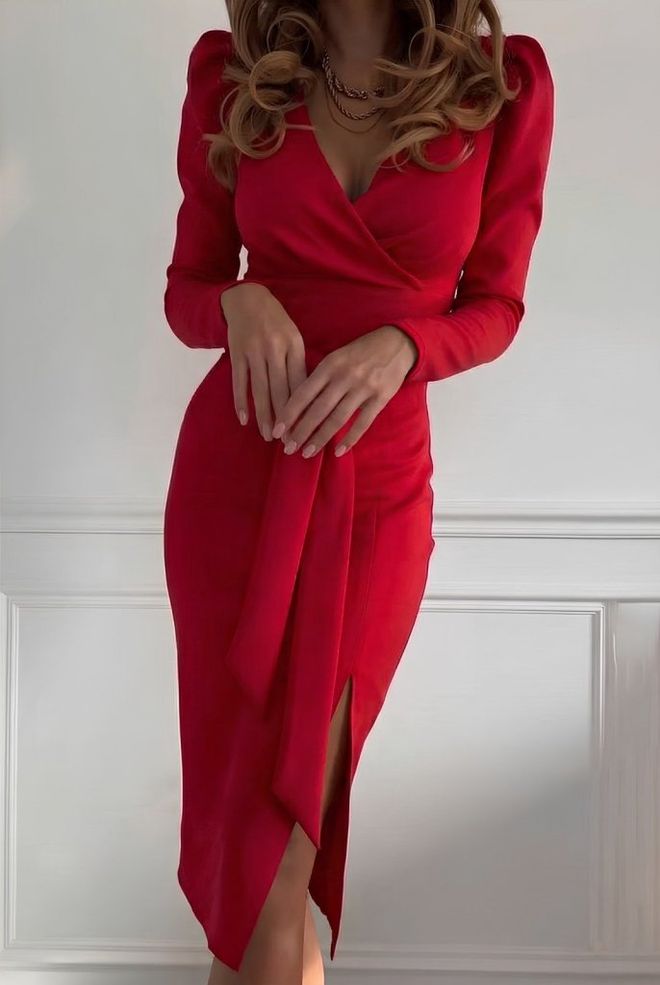 Janes Crvena Seksi Elegantna Haljina Na Preklop Midi Veleprodaja odjeće Sexy