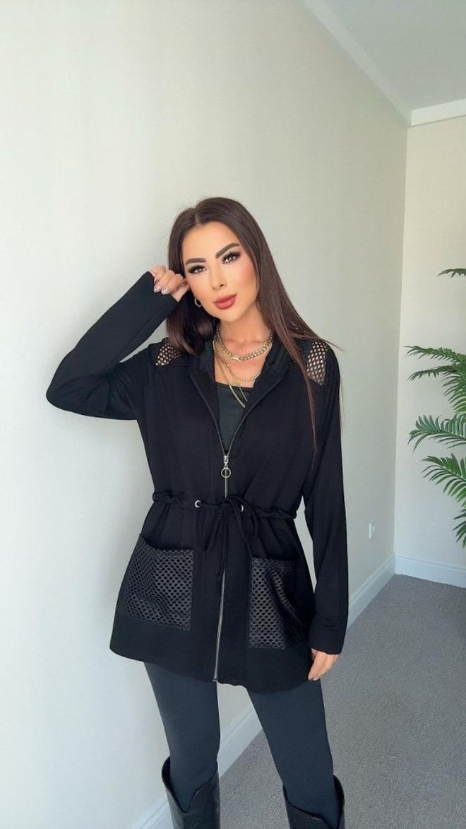 Janes Geacă Neagră Cu Glugă Casual Sport Streetwear Îmbrăcăminte cu ridicata Casual