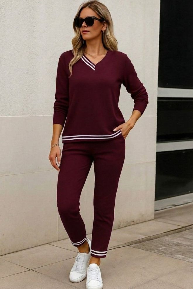 Janes Set Bordeauxrot Lässig Sport Großhandelskleidung Lässig