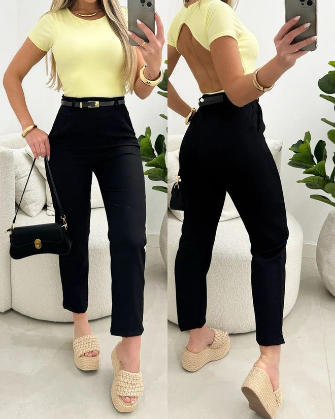 Janes Pantaloni Negri Conici Cu Talie Înaltă Îmbrăcăminte cu ridicata Casual