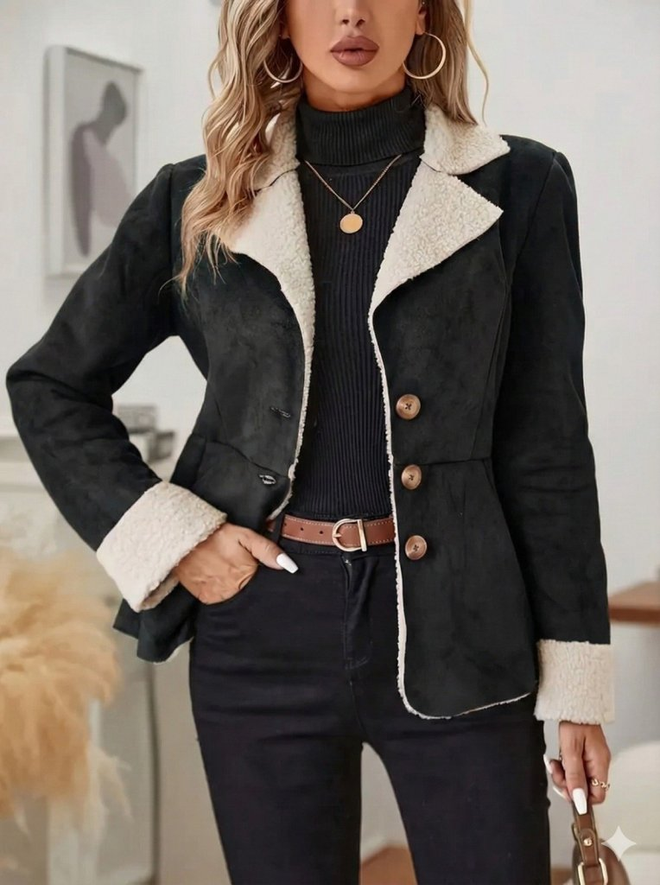 Janes Geacă Neagră Sacou Cu Un Rând De Nasturi Îmbrăcăminte cu ridicata Casual