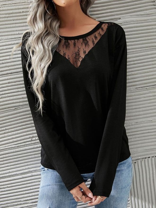 Janes Negru Casual Sexy Elegant Bluză Îmbrăcăminte cu ridicata Casual