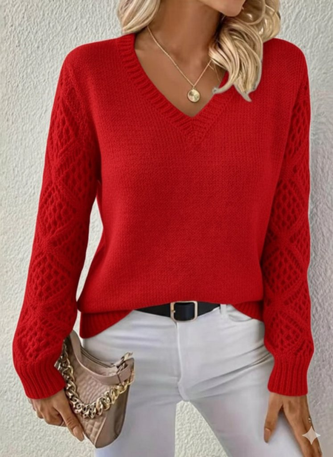 Janes Maglione Rosso Casual Elegante Con Scollo A V Abbigliamento all'ingrosso Casuale