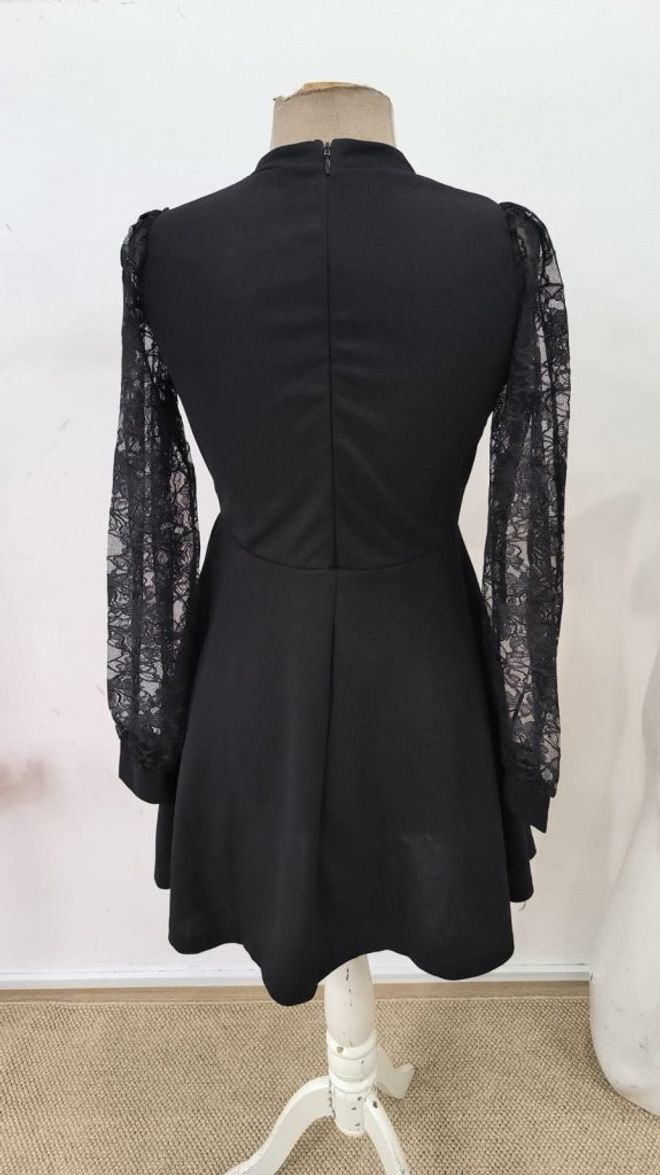 Janes Vestido Preto Elegante Fit And Flare Mini Roupas por atacado Outono