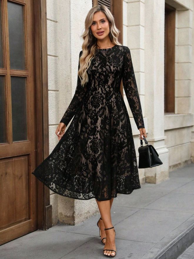 Janes Black Elegant Fit And Flare Dress Wholesale Clothing Modest